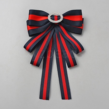 Polyester & Alloy Rhinestone Bowknot Brooches for Women JEWB-WH0039-12B-1