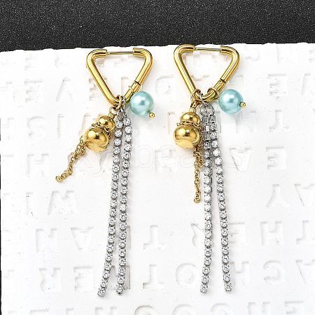 304 Stainless Steel Micro Pave Clear Cubic Zirconia Plastic Pearl Hoop Earrings EJEW-D308-05PG-1