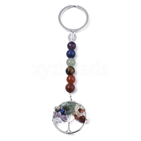 Natural Gemstone Chips Chakra Keychain G-N0326-004A-1