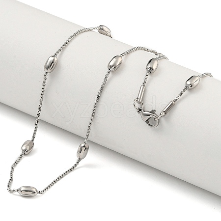 Non-Tarnish 304 Stainless Steel Box Chain Oval Link Necklaces NJEW-P315-01B-P-1