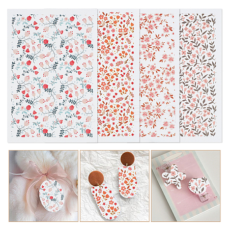 4Pcs 4 Styles Flower Pattern Ceramics Clay Water Transfer Paper DIY-PH0030-31-1