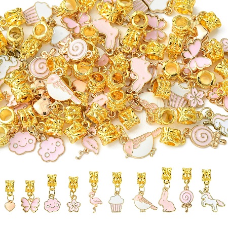 50Pcs 10 Styles Alloy Pink Enamel European Dangle Charms ENAM-CJ0005-49-1