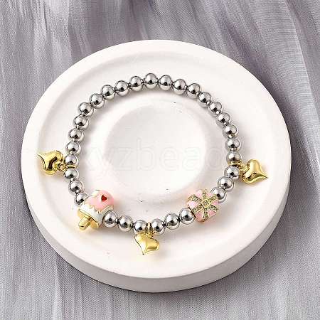 Brass Enamel Round Beads Charm Bracelets for Women BJEW-D317-11E-PG-1