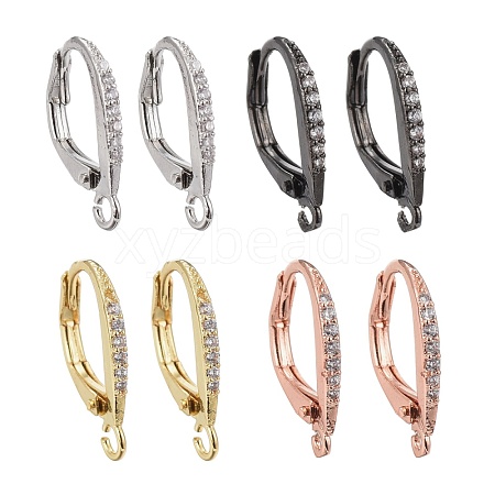 4 Pairs 4 Color Brass Micro Pave Clear Cubic Zirconia Leverback Earring Findings ZIRC-ZZ0001-02-1