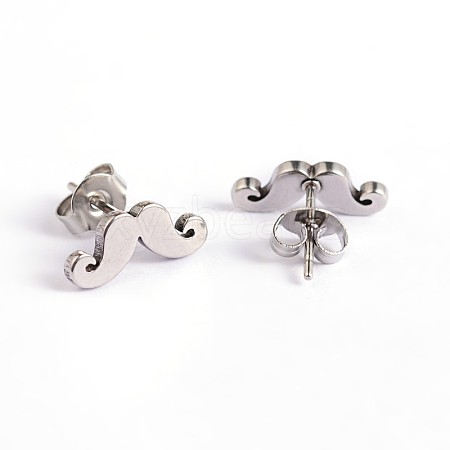 Tarnish Resistant Mustache 304 Stainless Steel Ear Studs X-EJEW-F0075-044P-1