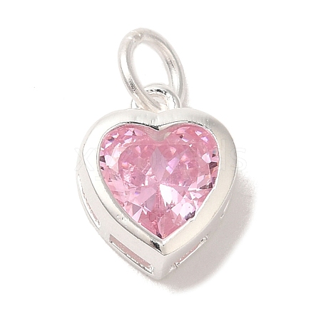 925 Sterling Silver Cubic Zirconia Heart Charms with Jump Rings FIND-U013-10S-02-1