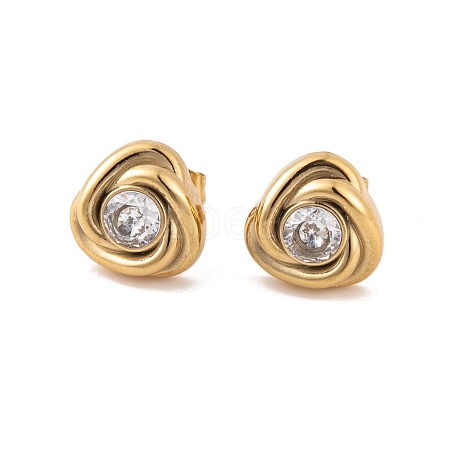 Flower 304 Stainless Steel Rhinestone Stud Earrings for Women EJEW-E311-05G-1