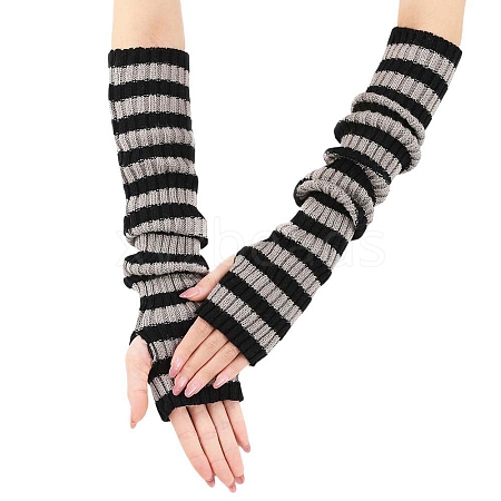 Stripe Acrylic Fibers Knitting Long Fingerless Gloves PW-WG9BE2E-17-1