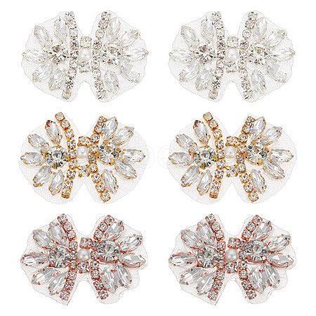 6Pcs 3 Colors Alloy with Glass Rhinestone Bowknot AJEW-NB0006-23-1