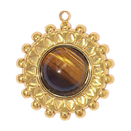 304 Stainless Steel with Tiger Eye Pendants GG-OY001-04G-1