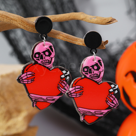 Acrylic Halloween DIY Heart Skull Flame Stud Earrings Collection FU5033-6-1