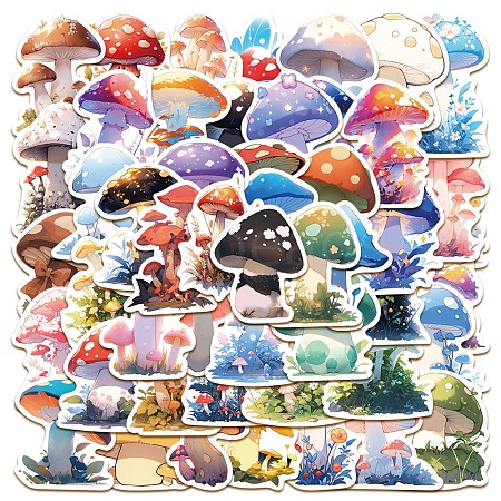 50Pcs Colorful Cartoon Mushroom PVC Stickers PW-WGEB4DD-01-1