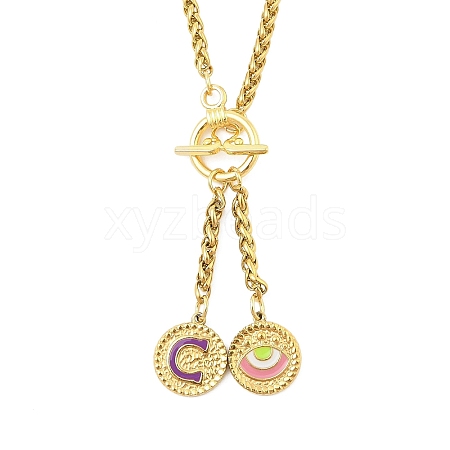 Ion Plating(IP) 304 Stainless Steel Purple Enamel Letter & Eye Pendant Wheat Chain Necklaces STAS-Z102-01G-C-1