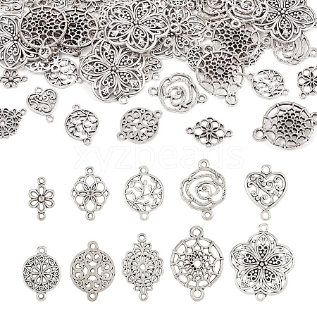  60Pcs 10 Styles Tibetan Style Alloy Connector Charms FIND-TA0002-97-1