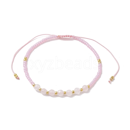 Adjustable Natural Rose Quartz & Seed Braided Bead Bracelets BJEW-JB10181-05-1