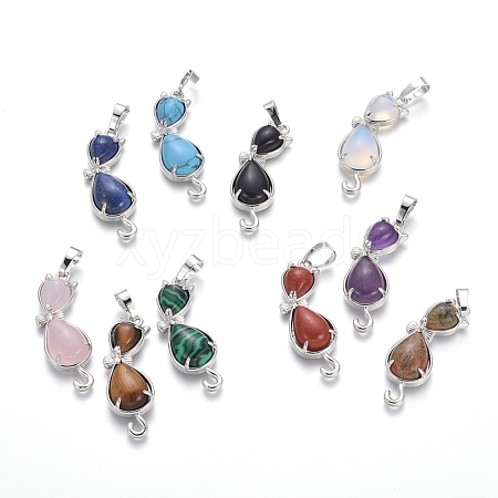 Natural & Synthetic Mixed Stone Kitten Pendants G-J386-E-1