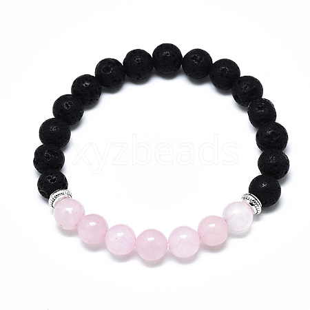 Natural Rose Quartz Beads Stretch Bracelets BJEW-R309-02-A05-1