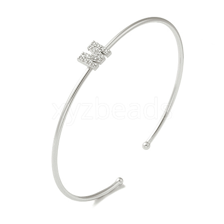 Rack Plating Brass Micro Pave Clear Cubic Zirconia Letter Open Cuff Bangles BJEW-A018-01P-M-1