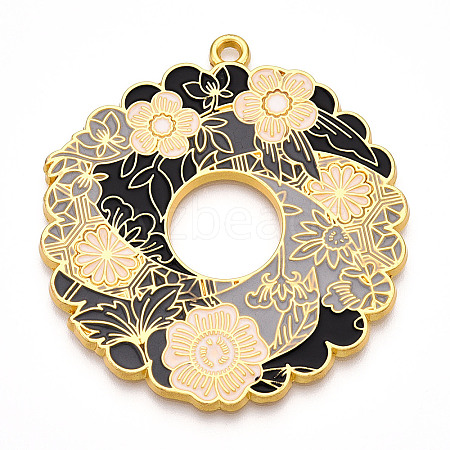 Rack Plating Alloy Enamel Big Pendants ENAM-N056-394A-G-1