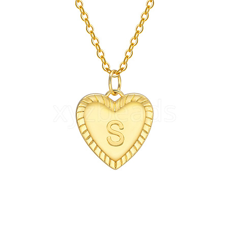 Golden Tone Brass Cable Chain Letter Heart Pendant Necklaces for Women PW-WG67FD6-19-1