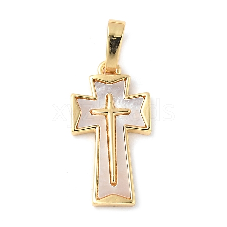 Brass Pave Natural White Shell Pendants KK-S522-01B-G-1