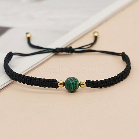 Synthetic Malachite Round Braided Bead Bracelet IG5594-10-1