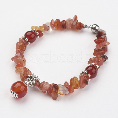 Natural Carnelian Beaded Bracelets X-BJEW-JB02737-03-1