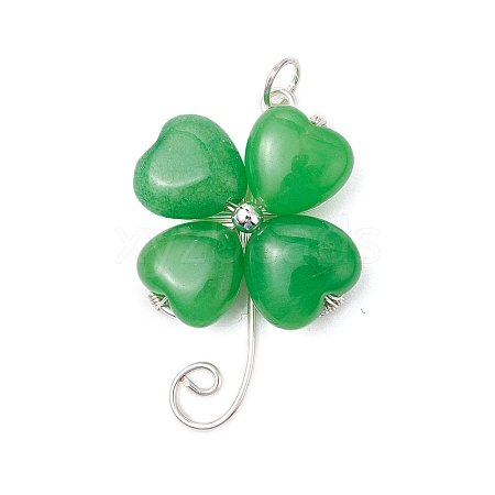 Dyed Natural Malaysia Jade Copper Wire Wrapped Shamrock Pendants PALLOY-JF02970-02-1