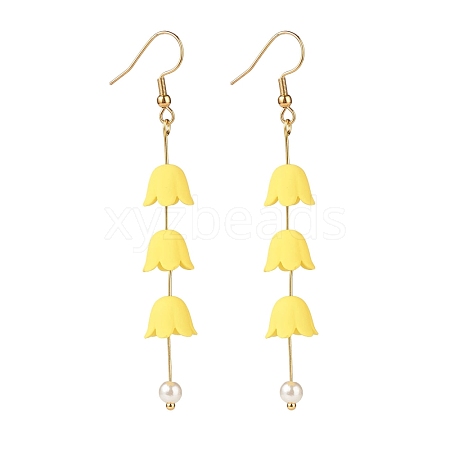 Acrylic Flower with Plastic Pearl Long Dangle Earrings EJEW-JE04941-04-1