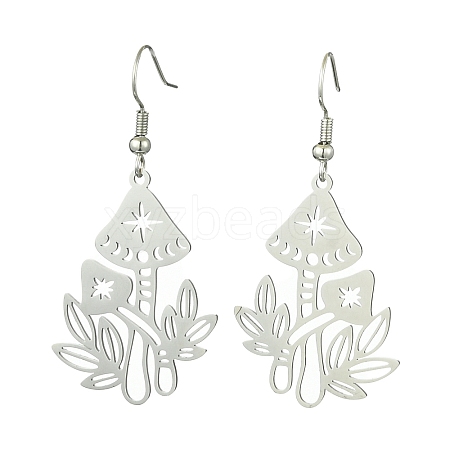 Hollow Mushroom 201 Stainless Steel Dangle Earrings EJEW-TA00389-02-1