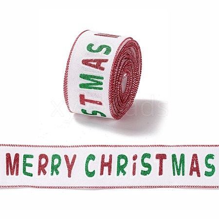 Christmas Theme Polyester Imitation Linen Wrapping Ribbon SRIB-P020-01C-1