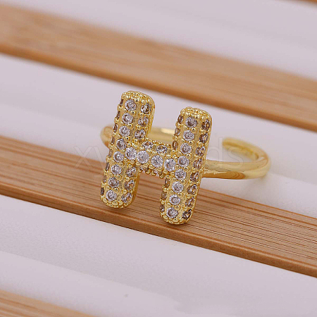 Brass Micro Pave Clear Cubic Zirconia Initial Cuff Rings FS-WGB210B-09-1