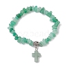 Natural Gemstone Chip & Cross Stretch Bracelets for Women Men BJEW-JB11385-3