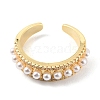 Plastic Pearl Beaded Open Cuff Ring with Clear Cubic Zirconia RJEW-C058-04G-2