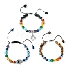 3Pcs 3 Styles Chakra Gemstone & Wood Evil Eye Braided Beaded Bracelet Sets BJEW-JB10905-4