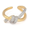 Knot Brass Micro Pave Clear Cubic Zirconia Open Cuff Ring for Women RJEW-Q819-10G-2