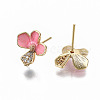 Brass Enamel Micro Clear Cubic Zirconia Stud Earring Findings KK-R114-01-NF-2