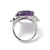 Natural Amethyst Dolphin & Heart Adjustable Rings RJEW-K241-02P-03-2