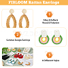 FIBLOOM 8 Pairs 8 Style Alloy & Raffia & Wood & Polyester Dangle Stud Earrings for Women EJEW-FI0002-76-3