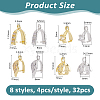 32Pcs 8 Styles Brass Micro Pave Cubic Zirconia Ice Pick Pinch Bails ZIRC-FH0001-54-2