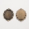 Oval Tibetan Style Alloy Cabochon Connector Settings X-PALLOY-K112-15AB-NR-2