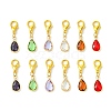 12Pcs 6 Colors Teardrop Brass Glass Pendant Decorations HJEW-JM02738-1