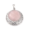 Natural Rose Quartz Pendants with Hollow Platinum Brass Findings G-P448-A16-P-2