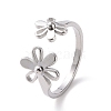 Non-Tarnish 304 Stainless Steel Flower Open Cuff Ring for Women RJEW-D120-07P-1