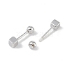 Anti-Tarnish Cube Rhodium Plated 999 Sterling Silver Earlobe Plugs for Women EJEW-S215-25P-01-3