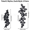 Gorgecraft 4 Pairs 2 Style Flower Polyester Embroidery Cloth Iron on/Sew on Appliques DIY-GF0008-83-2