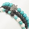 3Pcs 3 Style Natural & Synthetic Mixed Gemstone Beaded Stretch Bracelets Set with Alloy Starfish for Women BJEW-JB08185-6