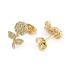 Brass Micro Pave Clear Cubic Zirconia Stud Earrings for Women EJEW-U030-03G-01-2