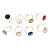 304 Stainless Steel with Glass Cuff Rings for Women RJEW-K309-41C-5