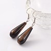 Teardrop Platinum Tone Brass Natural Tiger Eye Dangle Earrings EJEW-M058-04-1